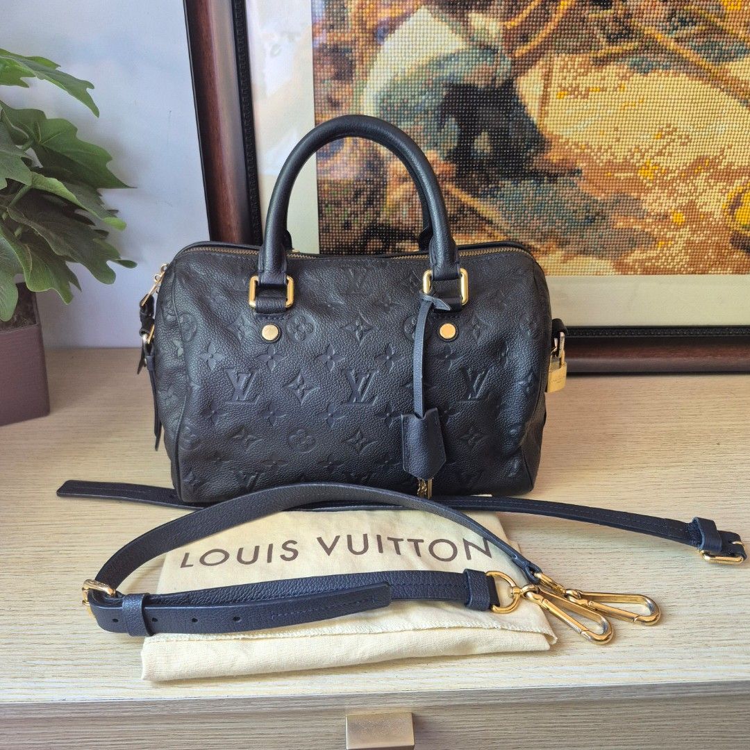 Louis Vuitton Empreinte Speedy Bag (Category: Luxury Bags & Wallets) located in Antipolo. Submitted by eastshoppinghaven (Listing ID 1446196887, Image 1). Description: - Authentic Louis Vuitton Speedy Bag - Material: Monogram Empreinte Leather - Includes: Detachable shoulder strap, extendable strap included but not able to show on the photos Soft style leather so in style today.