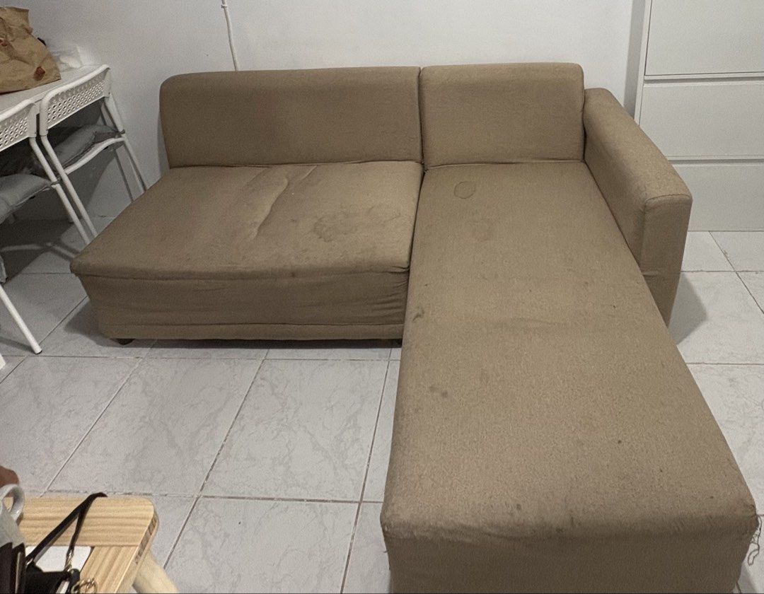 L-type sofa and dining table and 2 ikea chair (Category: Sofas) located in Cavite. Submitted by cyclothing (Listing ID 1446174021, Image 1). Description: For take all lang po. Imus cavite, Bucandala IV pick up RUSHHHH.