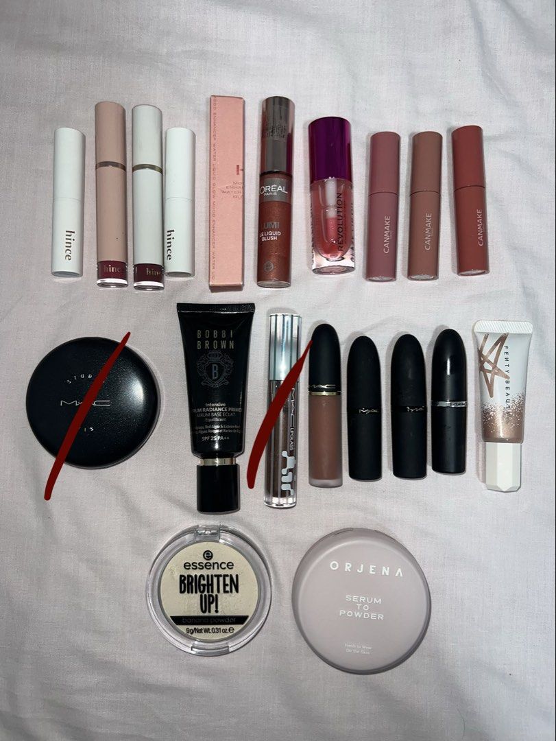 MAKEUP CLEARANCE (Category: Makeup) located in Singapore. Submitted by clothesanewlife (Listing ID 1446288288, Image 1). Description: makeup clearance!! not for fussies la all swatches twice or used a few times, will sanitize before sending. 1. HINCE mood enhancer ($5 ea): -let me dew -start over 2. HINCE water liquid glow ($7 ea): -addicted -refined -cherished 3. LOREAL Limi Liquid Blush in Glowy True Rose ($8) 4. Revolution Glaze Lip Oil Cherry