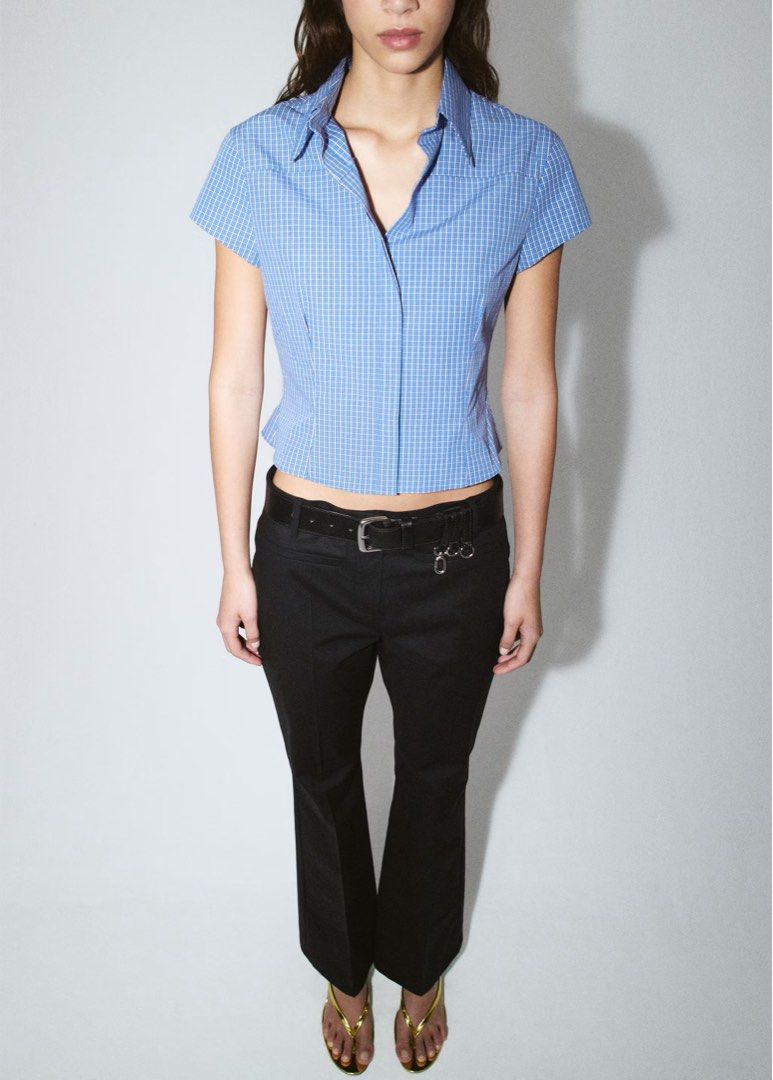 Mango - Hailey Bieber check crop shirt poli (Category: Shirts) located in Taguig. Submitted by chcknugget (Listing ID 1446253412, Image 2). Description: Mango Hailey Bieber collection Crop shirt in blue checkered print Medium on tag Runs kinda small Bought directly from the Mango app Selling for how much i got it (with shipping) Available for sdd, j&t Location: BGC.