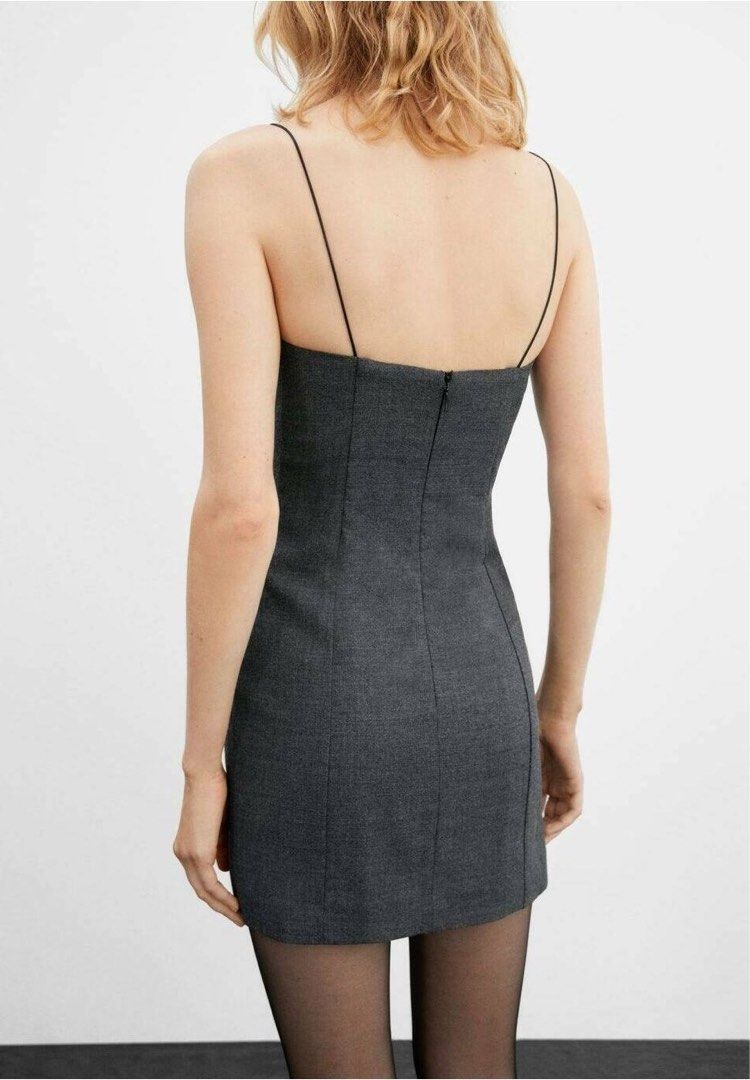 MANGO Grey Bustier Mini Dress Spaghetti Straps (Category: Dresses) located in Makati City. Submitted by mimimoremoments (Listing ID 1446269780, Image 3). Description: - Grey MNG mini dress worn once - Bustier-style top with ruching - Thin spaghetti straps - Zipper closure at the back - Made in Morocco - Ideal for nights out or parties - absolutely no flaws but the straps are tied to be shorter sold 2nd hand at other stores for 1k+.