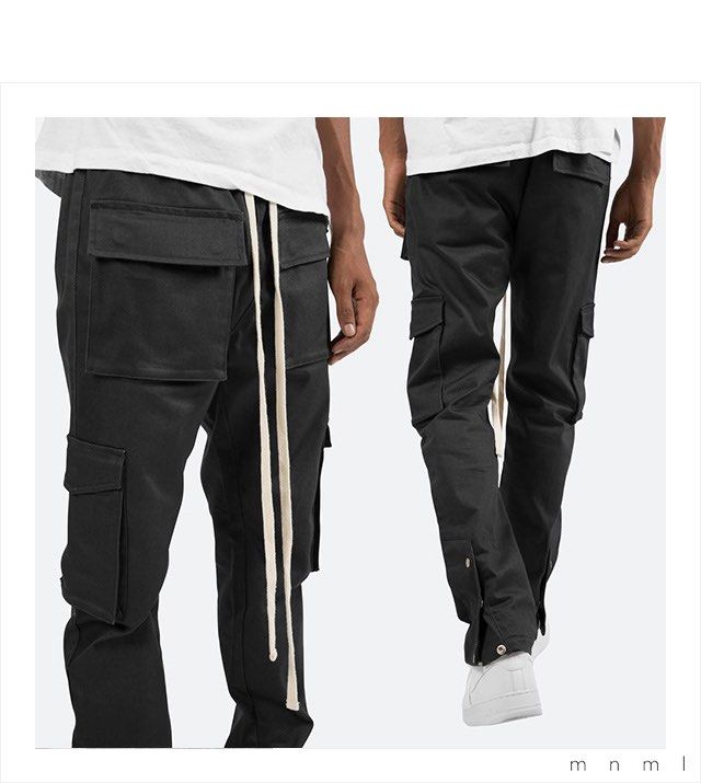 MNML - Snap Cargo Pants (Category: Jeans) located in Cavite. Submitted by gooditems.cavite (Listing ID 1446295217, Image 1). Description: Size small on tag fits 28-32 Dimensions posted already pls double check the pictures above Authentic No flaws Multipockets Rick owens mastodon cut alternative :)) .