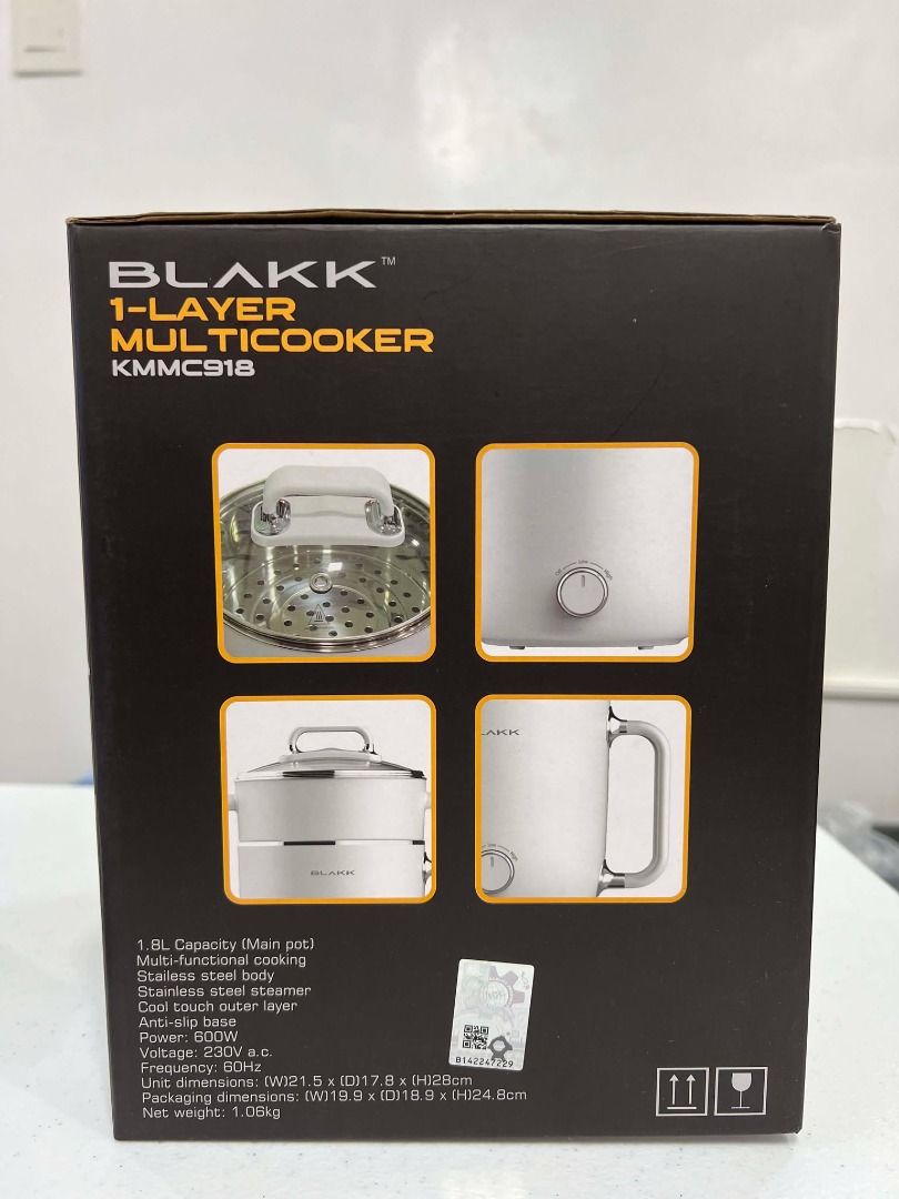 Multicooker - Blakk 1.8L 1-Layer (Category: Cookers) located in Manila. Submitted by entiretyph (Listing ID 1446240589, Image 2). Description: Blakk 1-Layer Multicooker 1.8L KMMC918 Make everyday cooking easier with the Blakk 1-Layer Multicooker KMMC918. Designed for convenience and versatility, this compact 1.8L electric cooker is perfect for preparing a variety of meals such as rice, noodles, soups, steamed vegetables, eggs, hotpot dishes, and 