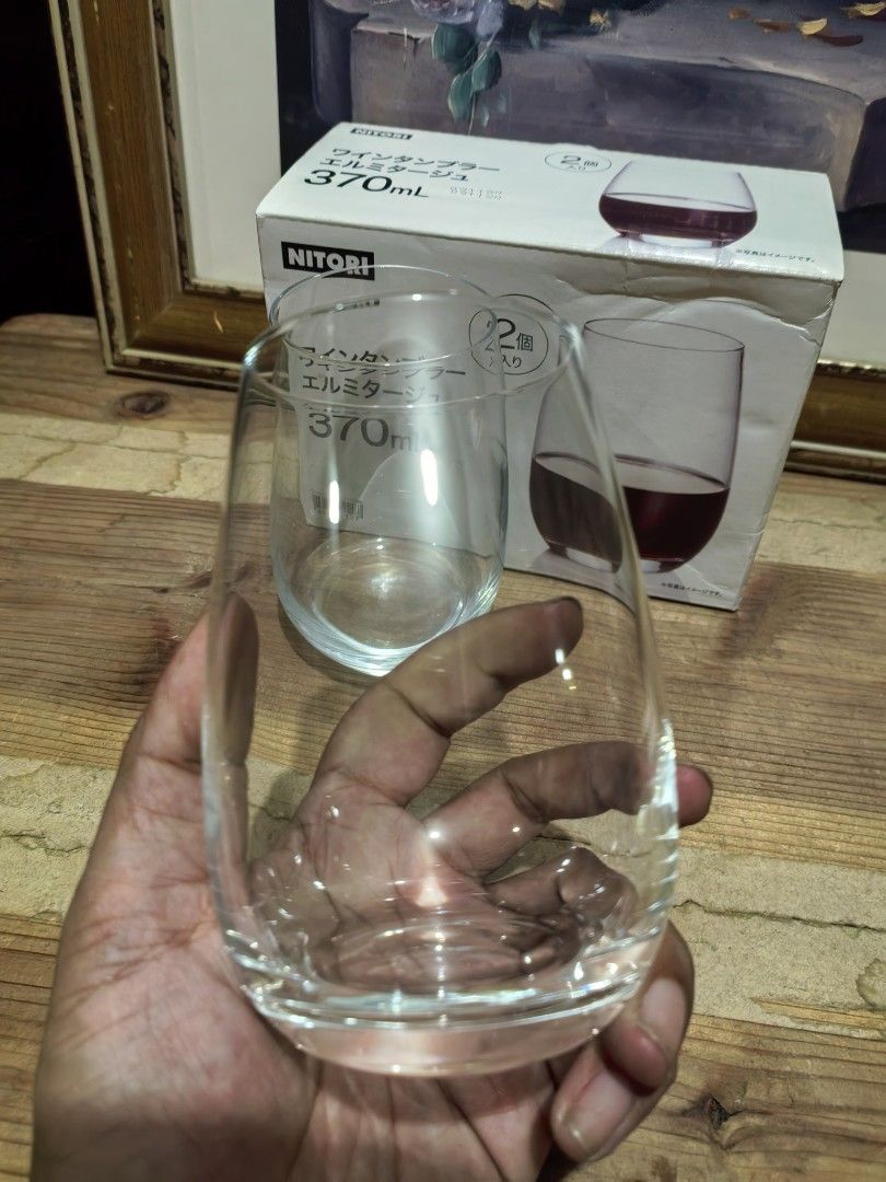 Nitori Branded Stemless Wine Tumbler Set (Category: Other Kitchenware & Tableware) located in Cebu City. Submitted by dudes_villanueva (Listing ID 1446313368, Image 3). Description: Nitori Branded Stemless Wine Tumbler Set Brand New with Box 📌 Featuring a 370ml capacity. 📌 The box contains 2 pieces of glass tumblers. 📌 It is suitable for both red and white wine..
