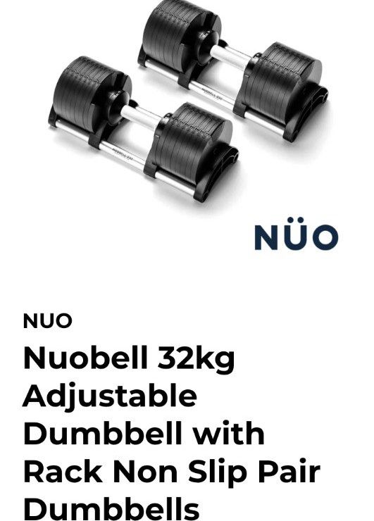 NUO Nuobell 20kg Adjustable Dumbbell Pair with Rack (Category: Weights & Dumbbells) located in Davao. Submitted by olxph_929777279 (Listing ID 1441285885, Image 1). Description: - NUO Nuobell 2 to 20kg adjustable dumbbells - Includes convenient rack - Effortlessly adjust weight for your workout - Ideal for home gym setup - Selling due to equipment upgrade - Pick up only.