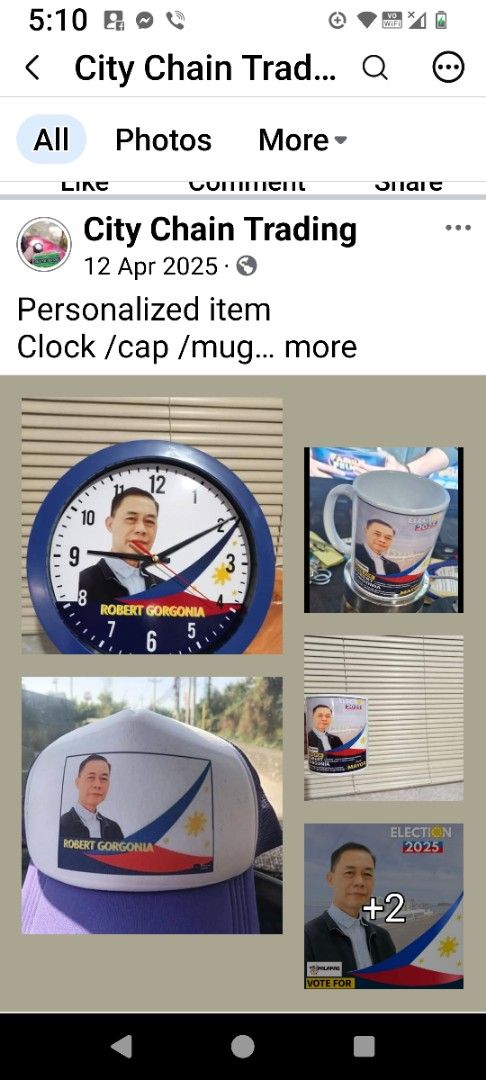 Personalized Clock, persanalized Cap personalized Mug with Custom Print (Category: Clocks) located in Manila. Submitted by cctsugar (Listing ID 1446343620, Image 1). Description: inquire office - Personalized Robert Hongma clock with custom portrait and election graphics. - Custom printed cap featuring election-related designs. - Unique mug with custom portrait and election-themed print. - Ideal for collectors or as a special gift..