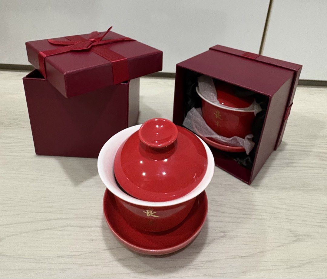 Red Tea Cup Set with Gift Box