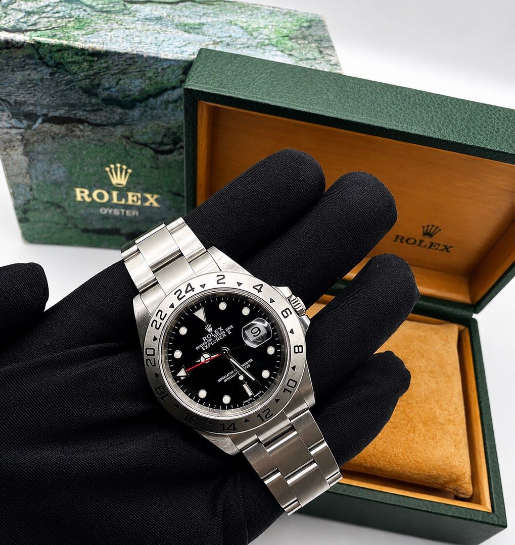 Rolex Explorer II Black Dial 16570 (Category: Luxury Watches) located in Makati City. Submitted by daviddd26 (Listing ID 1446164639, Image 3). Description: Rolex Explorer II Black Dial Ref 16570 Case 40mm 2002 yr model GMT Function Sapphire Glass inclusion : Watch and Box Only 100% ALL ORIGINAL NO REPLACEMENT PARTS MONEY BACK GUARANTEE Price: 💵 ₱389,999 Slightly negotiable for serious buyers only. ✅ Open for authentication at your preferred watc