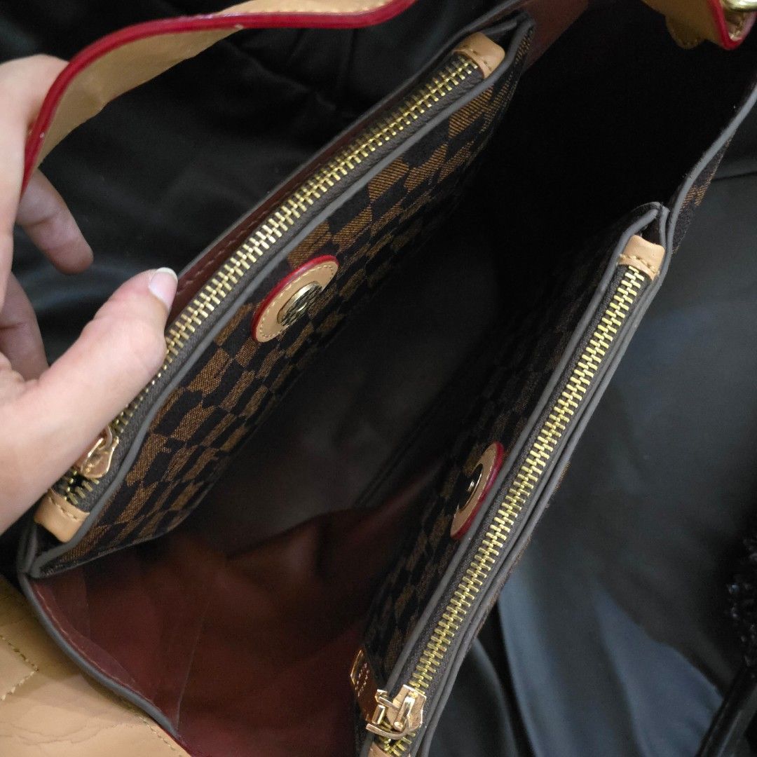 Samilu Checkerboard Print Tote | Brown Multi-Compartment Shoulder Bag (Category: Tote Bags) located in Bulacan. Submitted by schangs (Listing ID 1446200731, Image 2). Description: Dimensions: L 13 in W 5.5 in H 11 in Only issue at last photo (cracking strap).