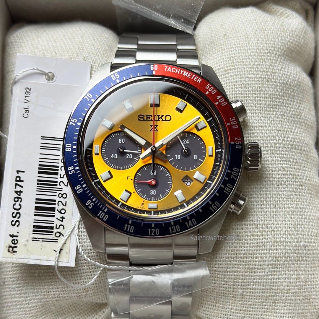 Seiko Prospex Speedtimer “Pogue” SSC947 | SSC947P1 (Category: Men's Watches) located in Mandaluyong City. Submitted by geraaardtorres (Listing ID 1446333957, Image 3). Description: Brand New Seiko Prospex Speedtimer “Pogue” SSC947 | SSC947P1 Inspired by the iconic colorway of the legendary Seiko “Pogue” chronograph, the SSC947 brings the look into the modern Speedtimer collection with a vibrant yellow dial and black sub-dials. (Hodinkee) Specific