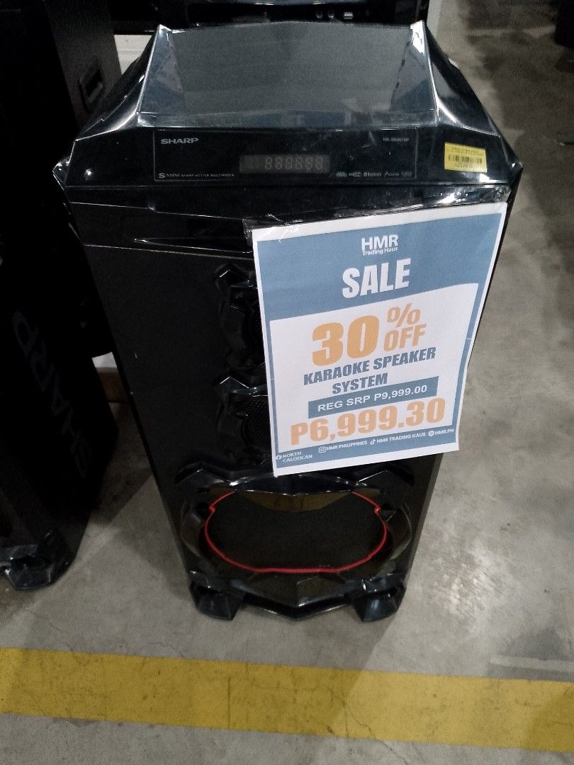 Sharp Karaoke Speaker System - 30% Off Sale (Category: Soundbars, Speakers & Amplifiers) located in Manila. Submitted by cleverwolf.07545a (Listing ID 1446168177, Image 1). Description: - Sharp Karaoke Speaker System - On Sale Now! - 30% Discount - Original Price: P9,999.30 - Sale Price: P6,999.30 - Ideal for parties and gatherings.