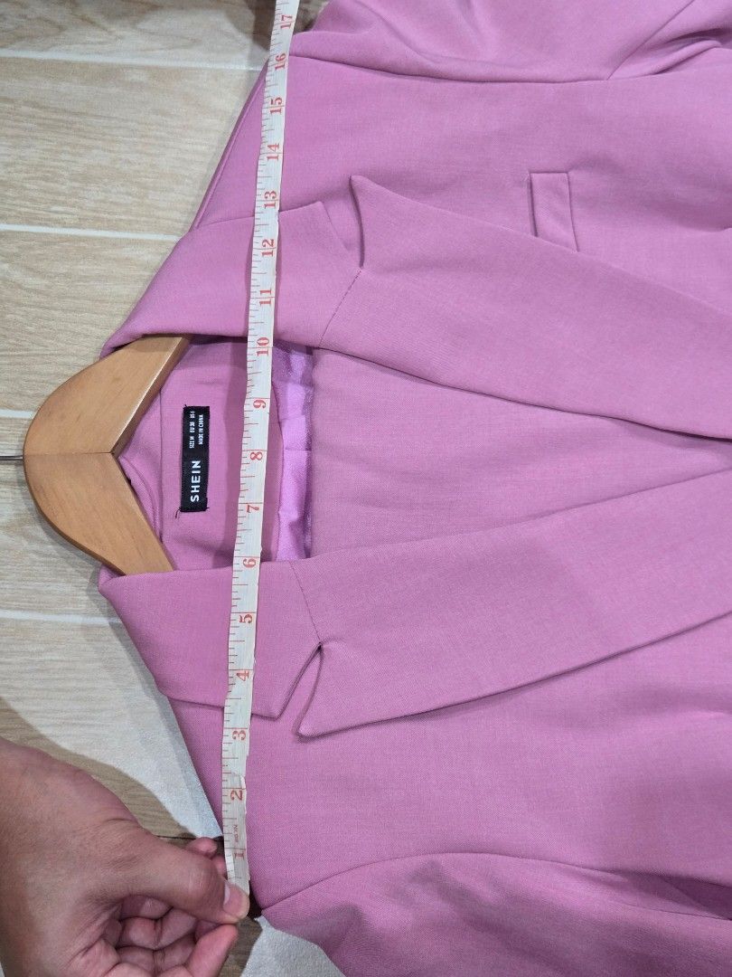 SHEIN Pink Double Breasted Blazer and Pants Set (Category: Sets or Coordinates) located in Pasig City. Submitted by ldlim128 (Listing ID 1446315112, Image 2). Description: lp posted sf shouldered by buyer.