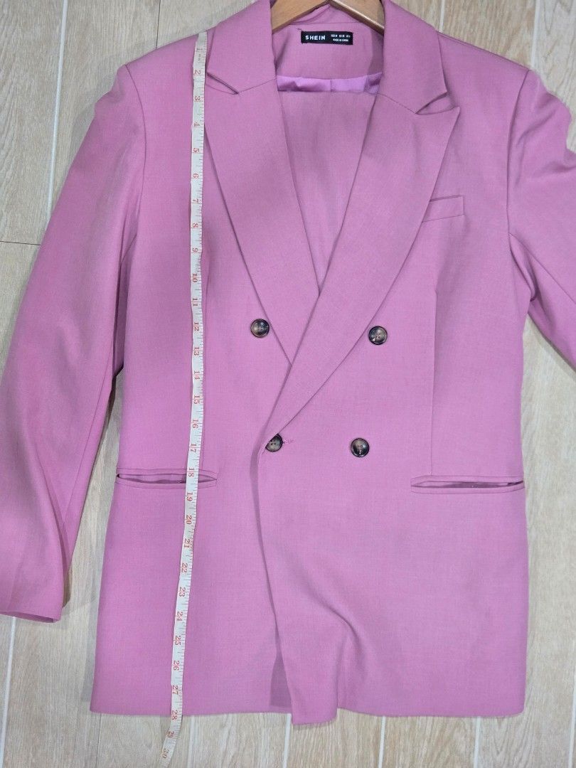 SHEIN Pink Double Breasted Blazer and Pants Set (Category: Sets or Coordinates) located in Pasig City. Submitted by ldlim128 (Listing ID 1446315112, Image 3). Description: lp posted sf shouldered by buyer.