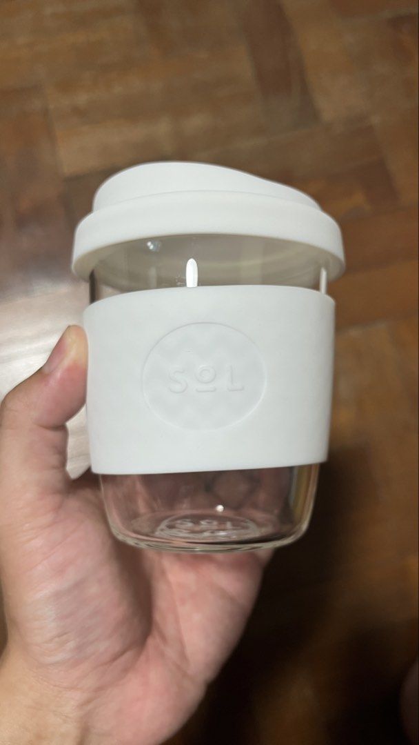 SoL Cups 8oz White Wave Reusable Glass Coffee Cup494335368365363202