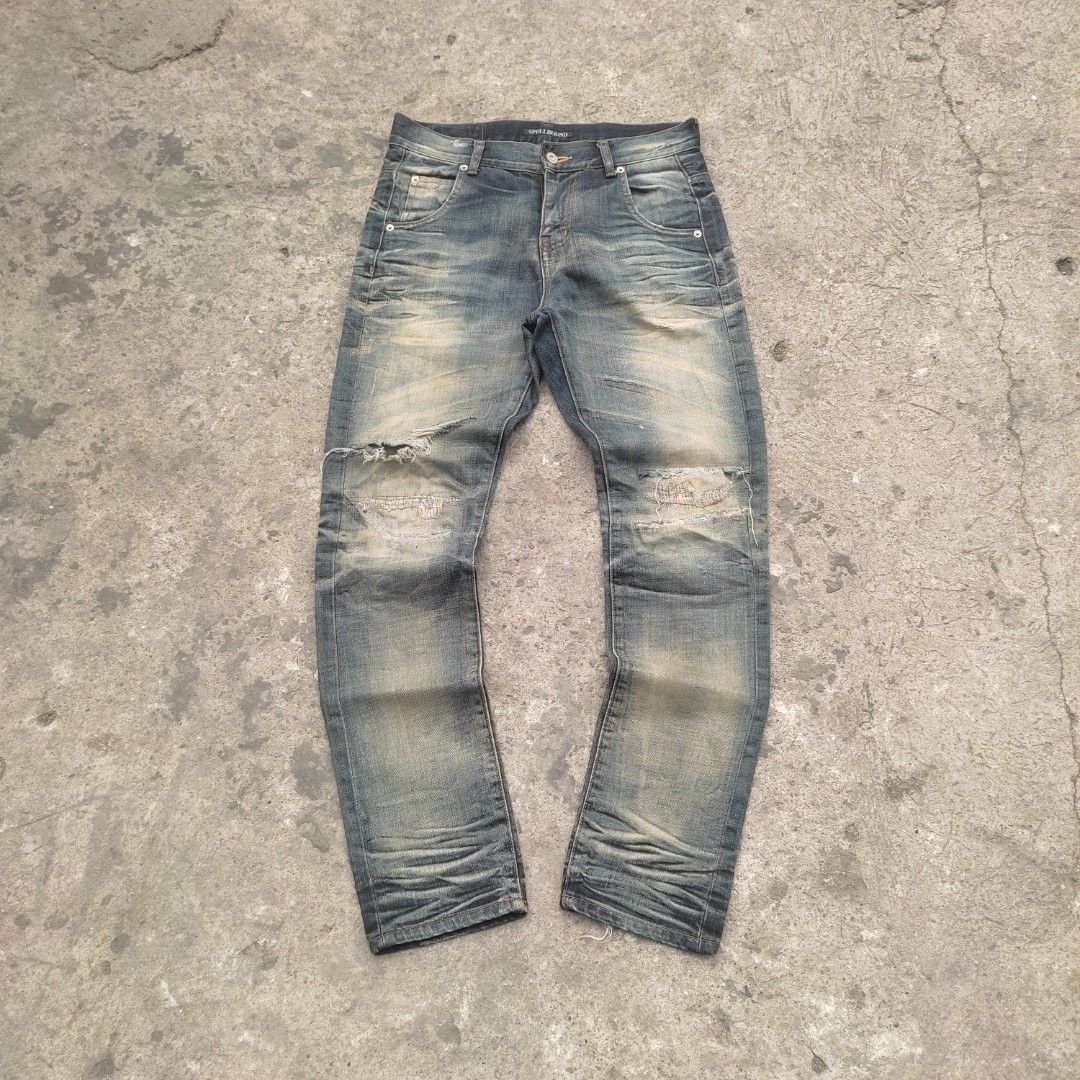Spellbound Japanese Distressed Denim Claw marks Jeans (Category: Jeans) located in Iligan City. Submitted by youngogs (Listing ID 1446263363, Image 1). Description: waistli" 31 - 32 length" 41 thigh" 11 knee" 7.2 leg op" 6.5.