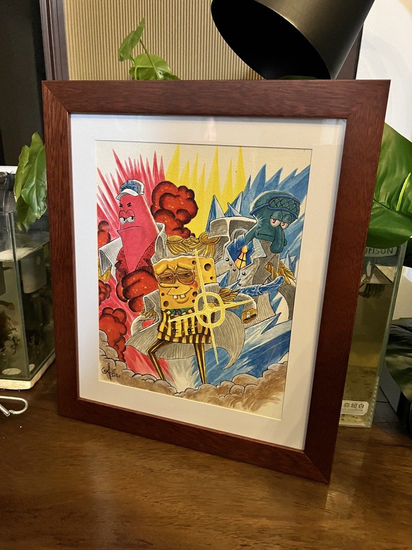 SpongeBob Patrick Squidward Fan Art Framed Drawing (Category: Art & Prints) located in Quezon City. Submitted by sell4less123 (Listing ID 1446337985, Image 1). Description: - Unique fan art drawing featuring SpongeBob, Patrick, and Squidward. - Dynamic, action-packed style. - Striking fiery and icy backgrounds. - Comes in a simple wooden frame, ready to hang. - Ideal collectible for any SpongeBob enthusiast. Original acrylic painting on canvas pa