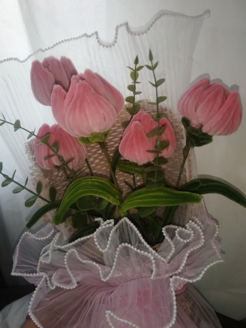 Tulips Bouquet (Category: Flowers & Bouquets) located in San Fernando. Submitted by clubkikay (Listing ID 1446242933, Image 3). Description: 5 flower fuzzy wire tulip bouquet handmade.