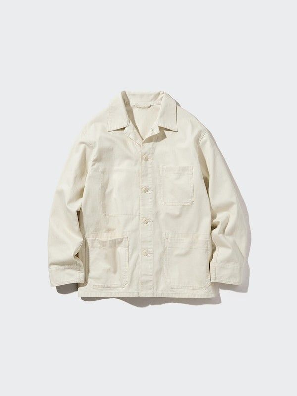 Uniqlo Denim Work Jacket in Cream (Category: Coats, Jackets and Outerwear) located in Paranaque City. Submitted by peppita (Listing ID 1446228182, Image 1). Description: Selling for my boyfriend LxW: 29x20in 🌺 LAST PRICE POSTED 🌺 No Sh0pee checkout 🌺 No when worn photos unless already posted 🌺 2 day reservation only 🌺 MOP: GCash, Maya Zara Mango H&M Guess.