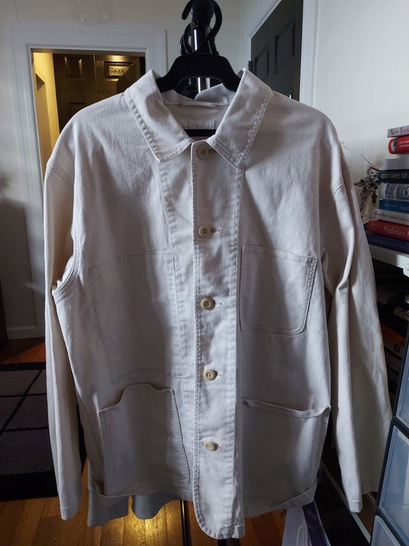 Uniqlo Denim Work Jacket in Cream (Category: Coats, Jackets and Outerwear) located in Paranaque City. Submitted by peppita (Listing ID 1446228182, Image 2). Description: Selling for my boyfriend LxW: 29x20in 🌺 LAST PRICE POSTED 🌺 No Sh0pee checkout 🌺 No when worn photos unless already posted 🌺 2 day reservation only 🌺 MOP: GCash, Maya Zara Mango H&M Guess.