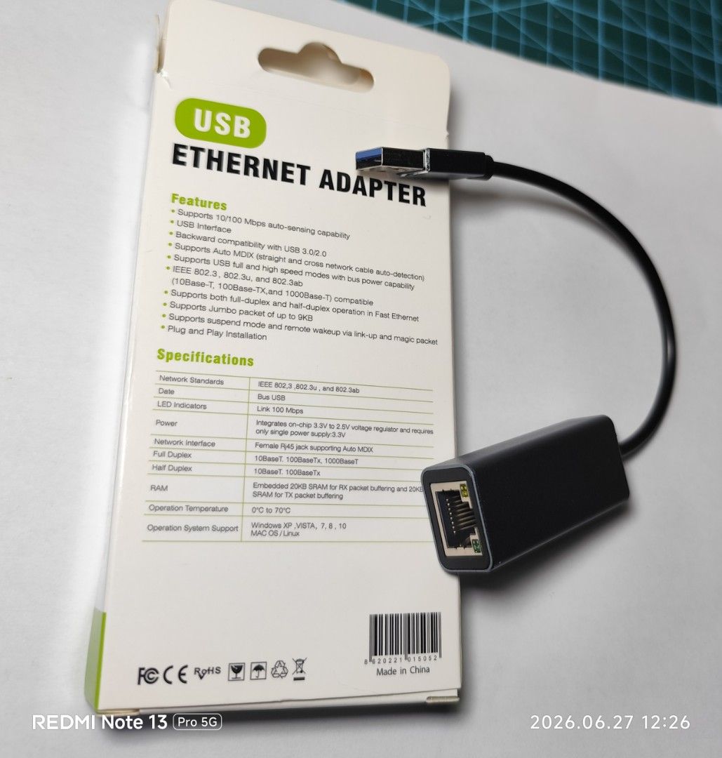 USB Ethernet Adapter 10/100 Mbps493596566021754882