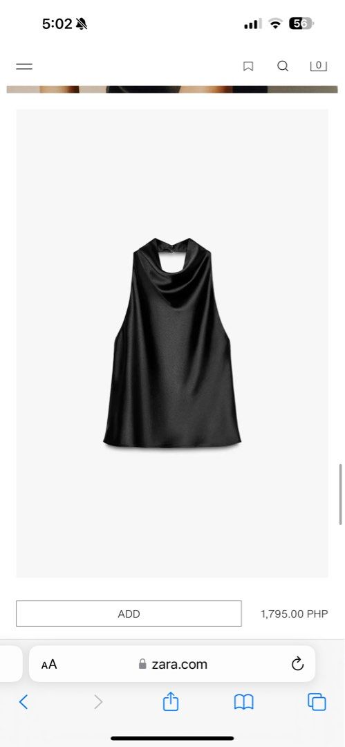 Zara Black Satin Halter Neck Top (Category: Sleeveless) located in Manila. Submitted by beasofher (Listing ID 1446248905, Image 3). Description: Never worn, was a gift but I have similar top already, original price .