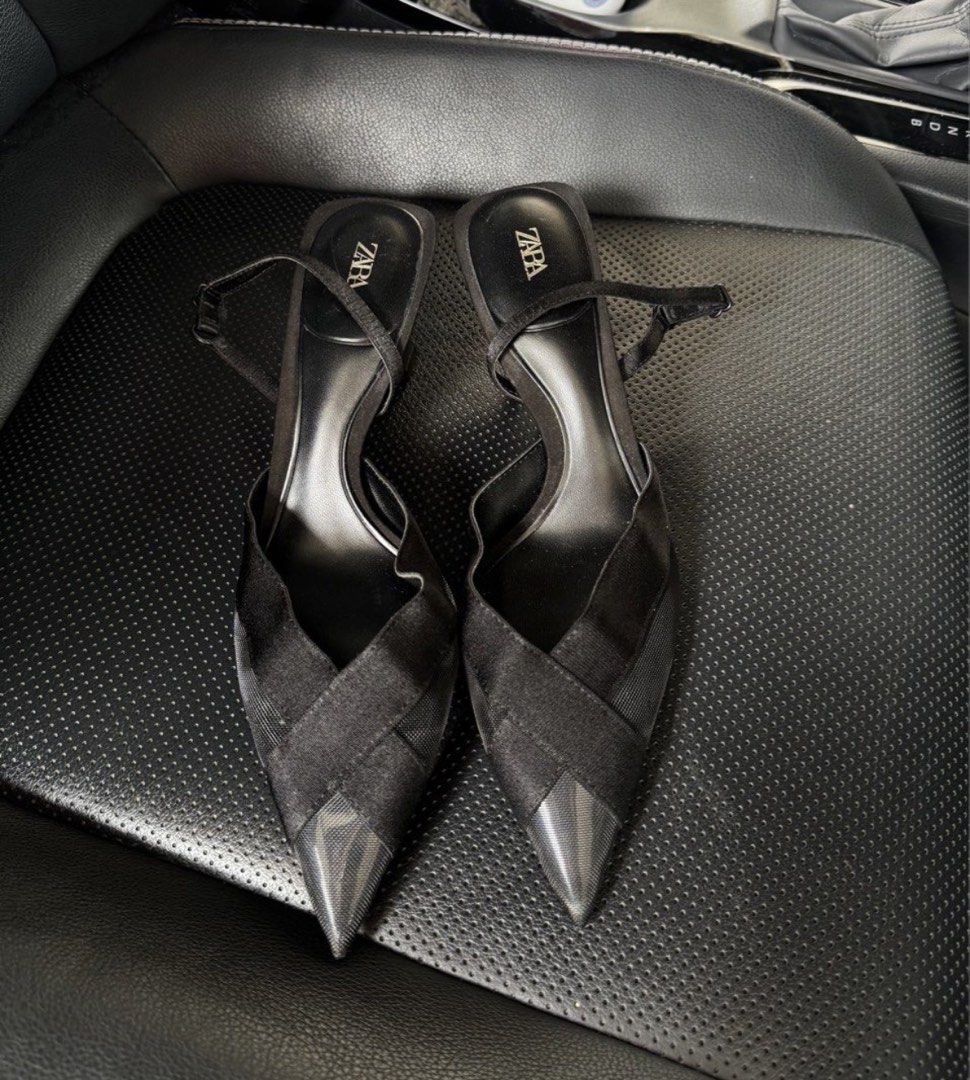 Zara Black Slingback Heels (Category: Heels) located in Kuala Lumpur. Submitted by kimtheimpossible (Listing ID 1446241419, Image 1). Description: Zara black slingback heels. Pointed toe with metal cap, adjustable ankle strap. Chic and versatile for any outfit. Size 37 .