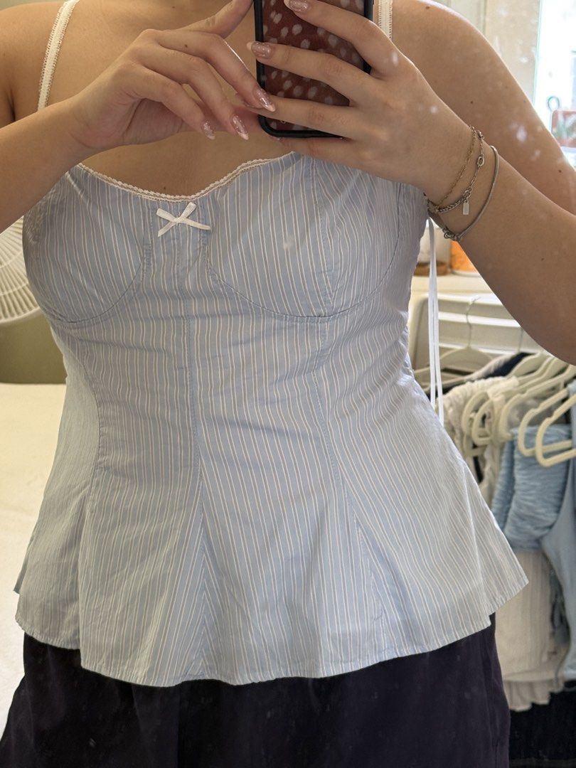 Zara blue white striped peplum top (Category: Sleeveless) located in Bacolor. Submitted by alysaflrs (Listing ID 1446203878, Image 3). Description: ★only worn once!! ★zara ★size L ★fits waist 29-30 .