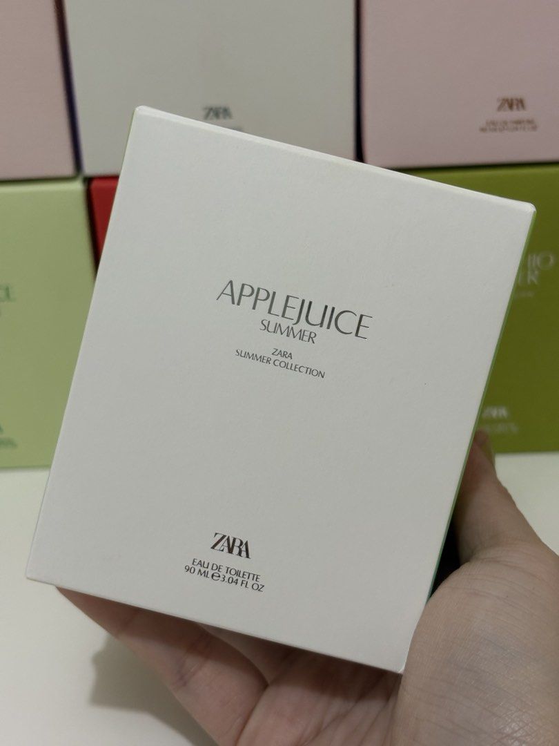 Zara Perfume Collection (Category: Fragrance & Deodorants) located in Cainta. Submitted by chickenmamidoodle (Listing ID 1446306901, Image 2). Description: - Zara Perfume Collection - 90ml bottles - Available Scents: Sweet Matcha Day, Wonder Rose, Applejuice Crush, Applejuice Slimmer, Strawberry Dress below SRP 995 each onhand .