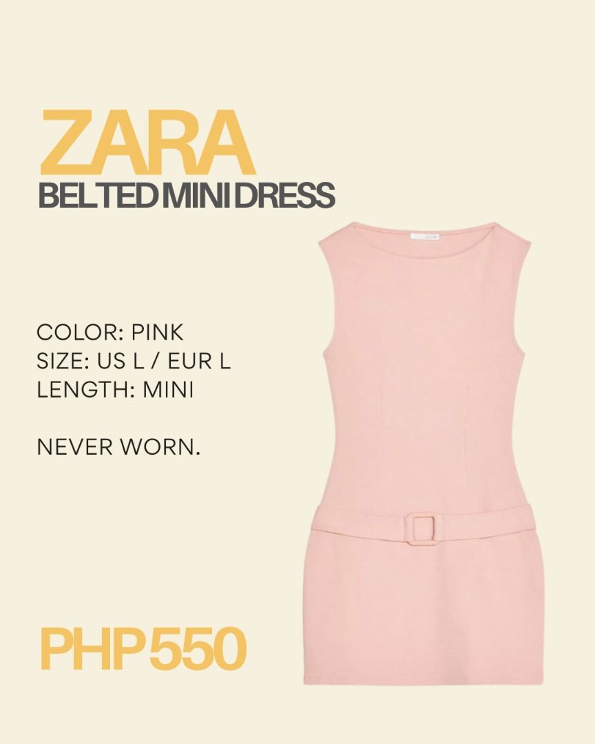 ZARA Pink Belted Mini Dress (Category: Dresses) located in General Trias. Submitted by misspasabaeph (Listing ID 1446266999, Image 1). Description: - Pink Zara Belted Mini Dress - Sleeveless with round neckline - Brand new, never worn LOCATION: General Trias, Cavite SHIPPING: Gogo Express/ J&T / Lalamove (if near) c/o BUYER.