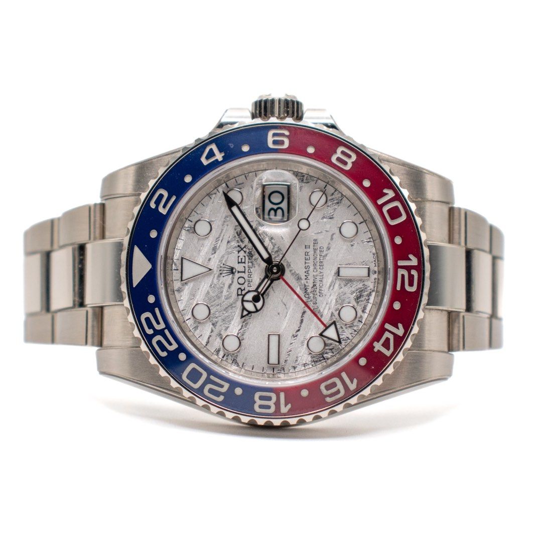 09/2023 METEORITE Full Set Rolex GMT-Master II Ref. 126719BLRO Pepsi White Gold (Category: Watches) located in Singapore. Submitted by singapurawatches (Listing ID 1446375725, Image 1). Description: Join our channel to have access to the latests stocks update: @singapurawatches Rolex GMT-Master II Pepsi Meteorite Ref. 126719BLRO White Gold Year 09/2023 Diameter: 40mm Original box: yes Original papers: yes Available at the shop! 📍14 Scotts Road, 