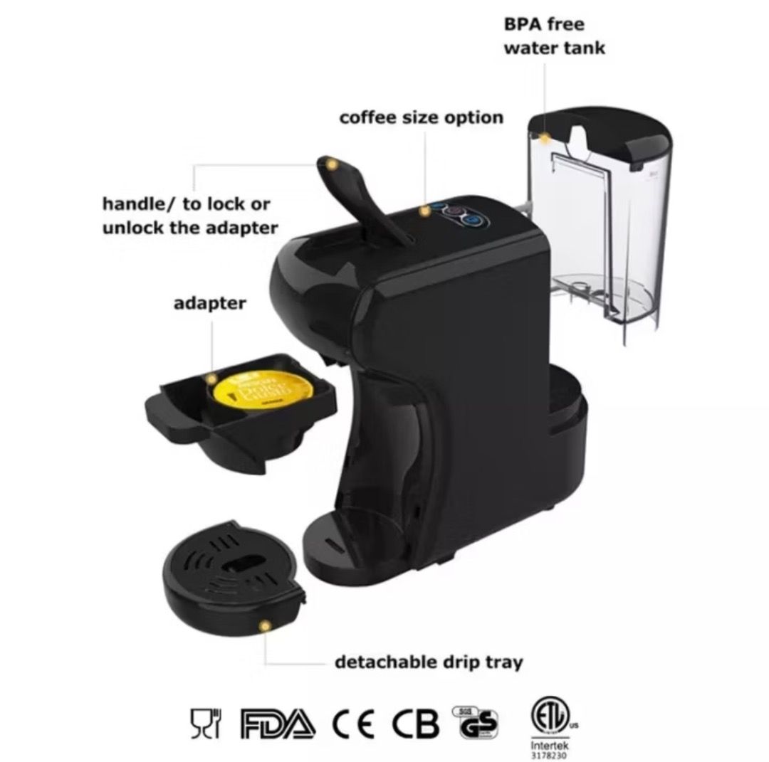 3-in-1 Coffee Machine: Nespresso, Dolce Gusto, Ground Coffee (Category: Coffee Machines & Makers) located in Pasay City. Submitted by jninordnz (Listing ID 1446358764, Image 3). Description: RUSH SALE ‼️‼️‼️ Orig price 2,400. Rfs: Got a new bigger coffee machine. MOD: cash/gcash/bank transfer Pick up or delivery - BACOOR CAVITE LOC. Versatile 3-in-1 coffee machine - Compatible with Nespresso, Dolce Gusto, and ground coffee - BPA-free water tank f