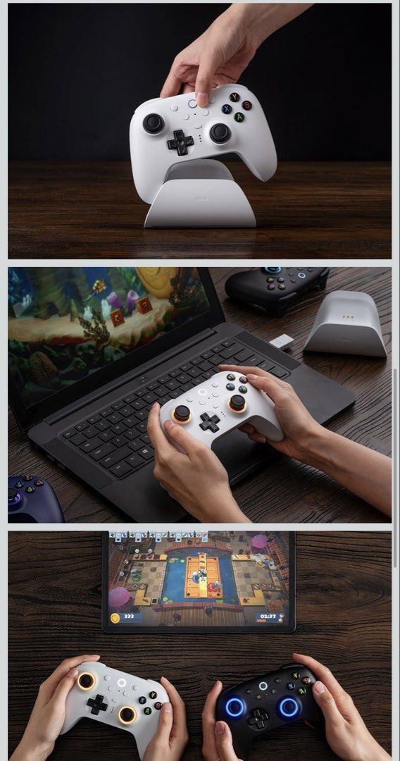 8Bitdo Wireless Controller - White (Category: Controllers) located in Singapore. Submitted by happyseller_bird (Listing ID 1446534903, Image 3). Description: - - Compatible with Windows & Android - Includes Charging Dock - Includes 2.4G Adapter - Connectivity: 2.4G, USB - Ideal for Laptop & Tablet Gaming.