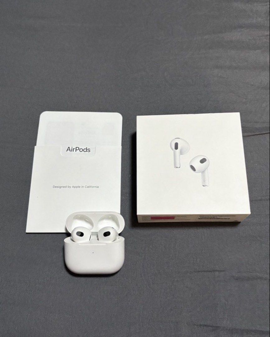 Airpods 3rd gen (Category: Earphones) located in Marikina City. Submitted by impulsivebuyershop (Listing ID 1446429872, Image 1). Description: Apple AirPods 3rd Gen with MagSafe Charging Case • Left AirPod not producing sound, but Bluetooth detects it and battery % shows • Right AirPod and MagSafe case work perfectly • Sold as-is at a low price - no complaints, returns, or refunds • Buyer may troubleshoot or replace left AirPod • 100% authentic (