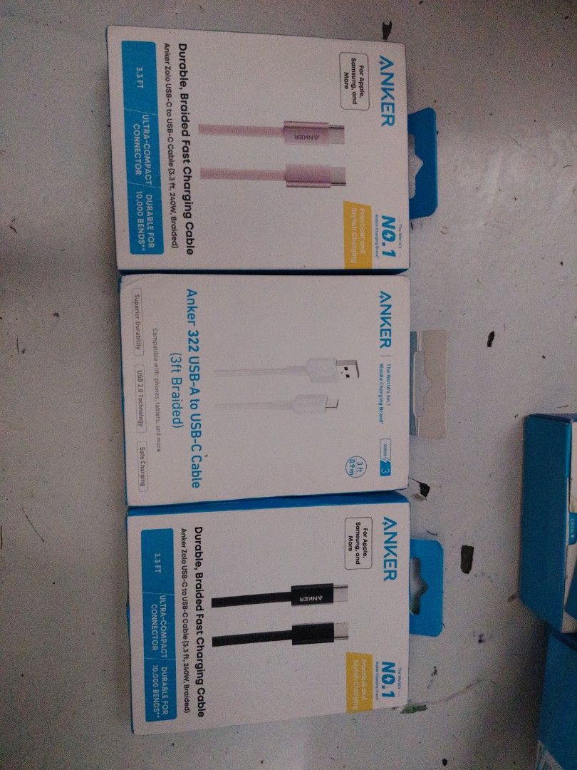 Anker cable (Category: Chargers & Cables) located in Manila. Submitted by lovesagadgets (Listing ID 1446368244, Image 2). Description: Anker Original connector 3ft Pink White Black Valenzuela area Pick up or lalamove sa malau.
