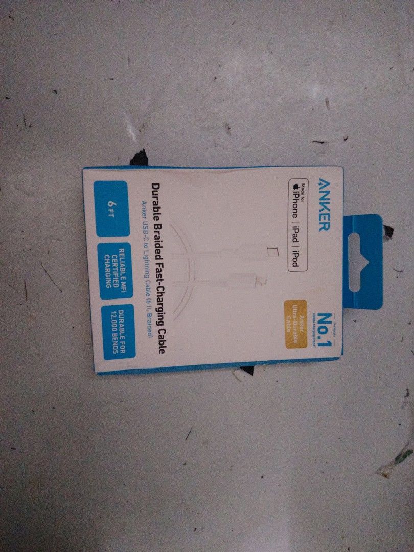 Anker lightning cable (Category: Chargers & Cables) located in Manila. Submitted by lovesagadgets (Listing ID 1446368552, Image 3). Description: 6ft anker lightning cable White only Perfect pang. Iphone.