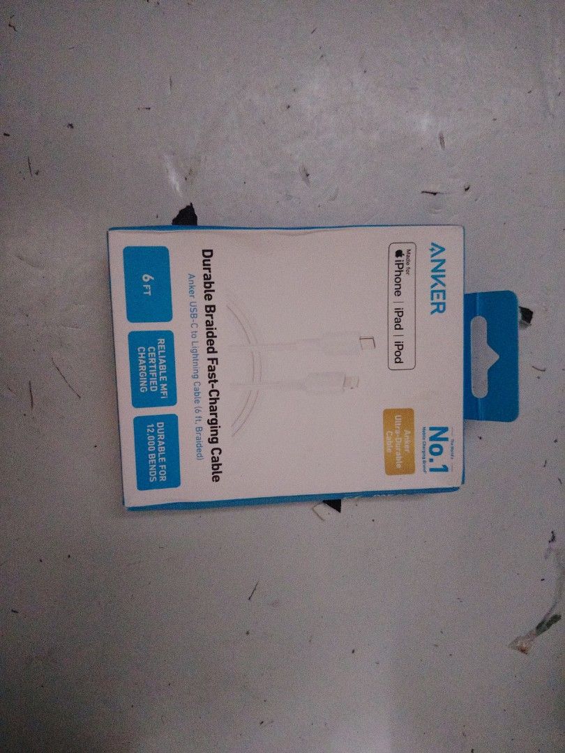 Anker lightning cable (Category: Chargers & Cables) located in Manila. Submitted by lovesagadgets (Listing ID 1446368552, Image 2). Description: 6ft anker lightning cable White only Perfect pang. Iphone.