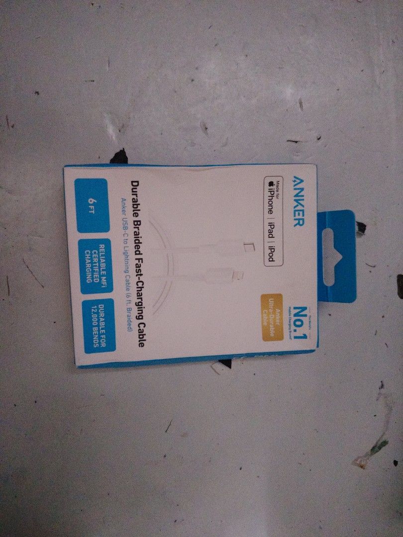 Anker lightning cable (Category: Chargers & Cables) located in Manila. Submitted by lovesagadgets (Listing ID 1446368552, Image 1). Description: 6ft anker lightning cable White only Perfect pang. Iphone.