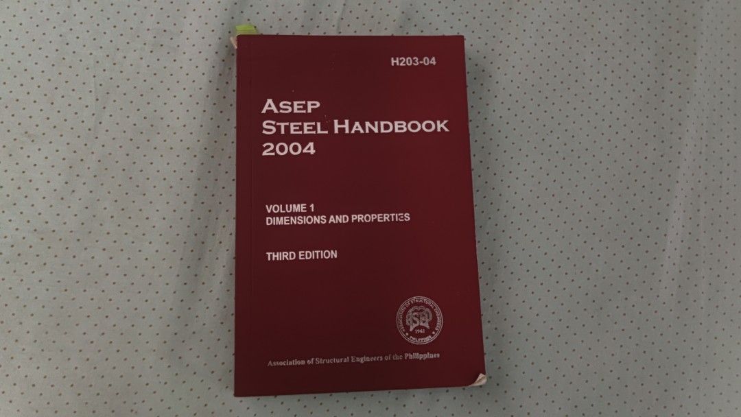 ASEP Steel Handbook 2004 (Category: Textbooks) located in Caloocan City. Submitted by heykats (Listing ID 1446425559, Image 1). Description: ASEP Steel Handbook 2004 Used in Engineering classes.