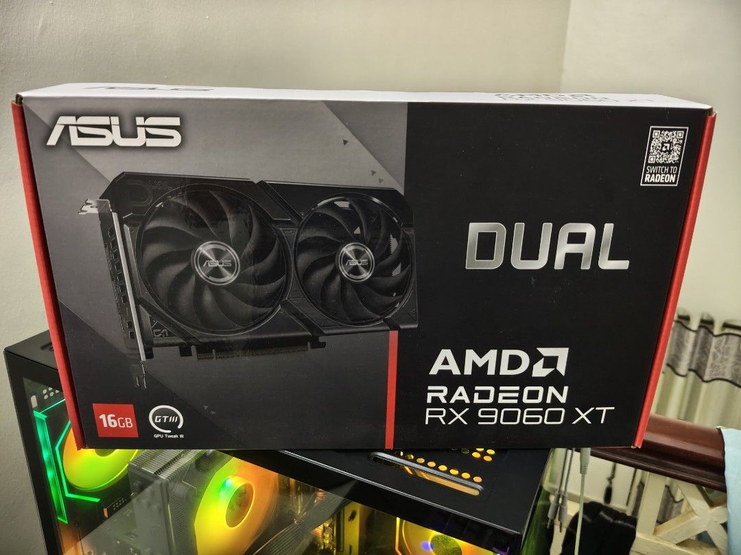 Asus Dual RX9060XT 16GB (Category: Computer Parts) located in Pasir Gudang. Submitted by raficdm10 (Listing ID 1446376083, Image 1). Description: Asus Dual RX9060XT 16GB Beli pada 22/2/2026 Jual sbb upgrade Waranty 3 years Harga 1790 Berminat cpt2 pm.