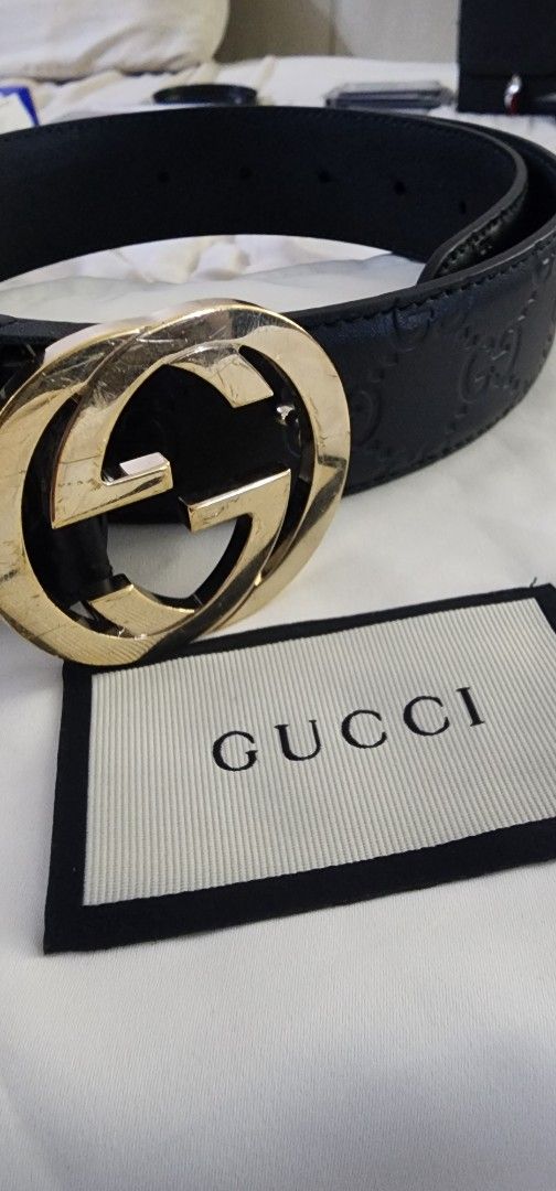 Authentic Gucci Guccissima Interlocking GG Belt – Complete Set (Receipt + Box) | Size 90/36 (Category: Luxury Accessories) located in Pasig City. Submitted by anovharz (Listing ID 1446497759, Image 1). Description: Elevate your wardrobe with this authentic Gucci Guccissima belt featuring the iconic gold Interlocking GG buckle. Purchased brand new from Gucci in 2021, this belt has been well cared for and remains in good pre-owned condition. A time
