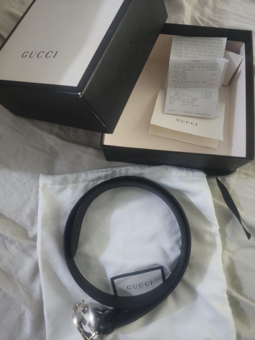 Authentic Gucci Guccissima Interlocking GG Belt – Complete Set (Receipt + Box) | Size 90/36 (Category: Luxury Accessories) located in Pasig City. Submitted by anovharz (Listing ID 1446497759, Image 3). Description: Elevate your wardrobe with this authentic Gucci Guccissima belt featuring the iconic gold Interlocking GG buckle. Purchased brand new from Gucci in 2021, this belt has been well cared for and remains in good pre-owned condition. A time