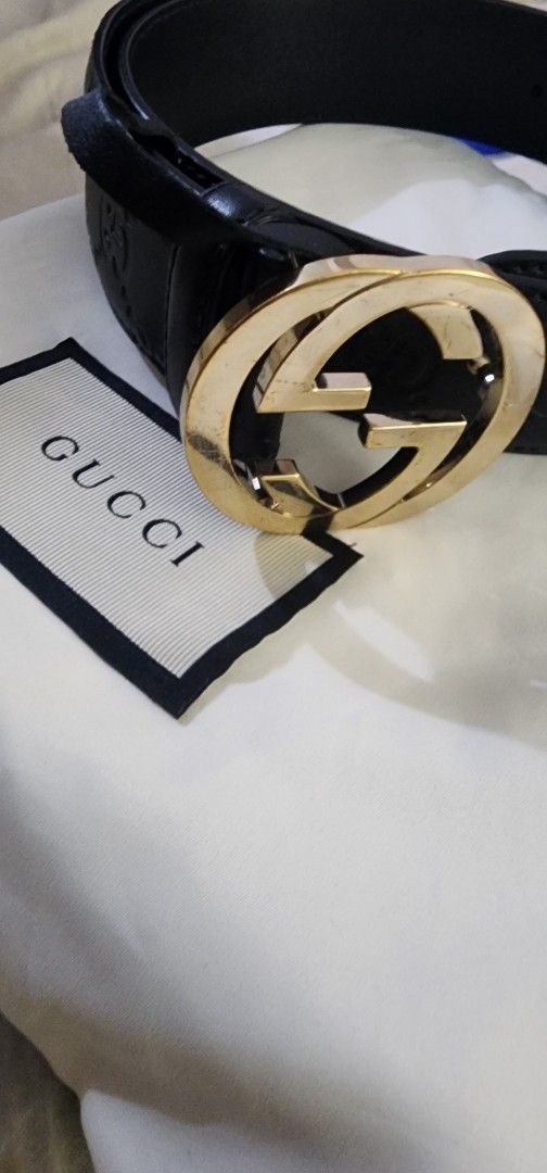 Authentic Gucci Guccissima Interlocking GG Belt – Complete Set (Receipt + Box) | Size 90/36 (Category: Luxury Accessories) located in Pasig City. Submitted by anovharz (Listing ID 1446497759, Image 2). Description: Elevate your wardrobe with this authentic Gucci Guccissima belt featuring the iconic gold Interlocking GG buckle. Purchased brand new from Gucci in 2021, this belt has been well cared for and remains in good pre-owned condition. A time