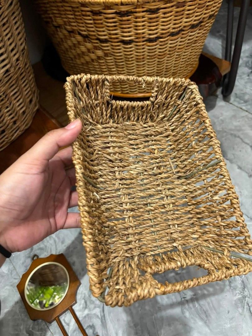 Bathroom set of 4 (Japan items) (Category: Makeup) located in Cavite. Submitted by l1ttlelulu (Listing ID 1446497435, Image 3). Description: - Set includes two wooden bath brushes (one large, one small). - Comes with a rectangular woven basket. - Natural wood finish on brushes. - Basket is a neutral tan color. - Perfect for bathroom organization or spa display..