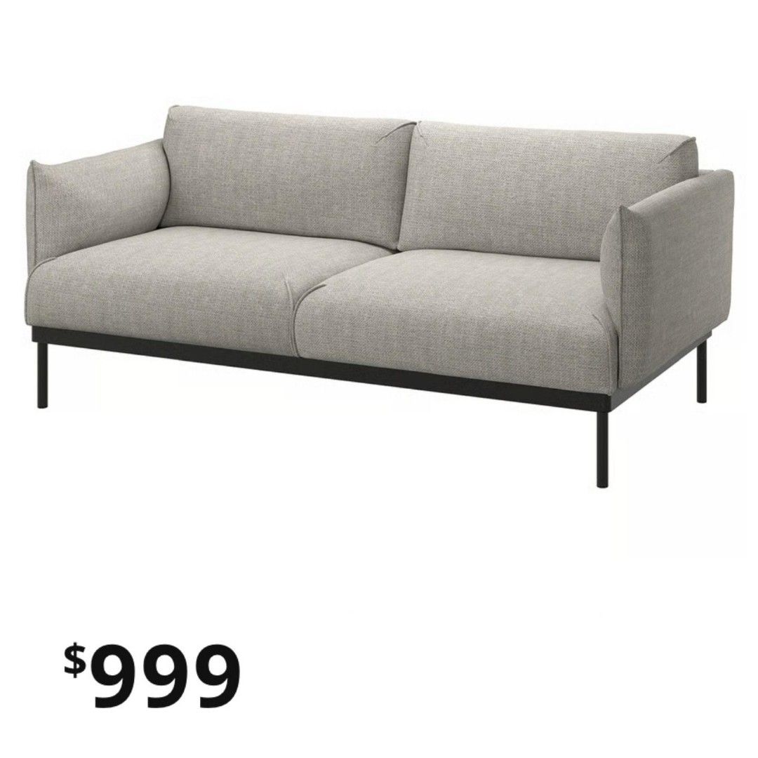 Beige Sofa (Category: Sofas) located in Singapore. Submitted by clshop (Listing ID 1446524923, Image 3). Description: Fabric Sofa For Sale $399 Retail $999 Dimensions L220 X D85 X H 72.5 cm 2 seater but cam fit 3 person easily - Modern design with black metal legs - Textured and durable fabric - Ample seating space, great for living rooms - Seat depth: 61cm.