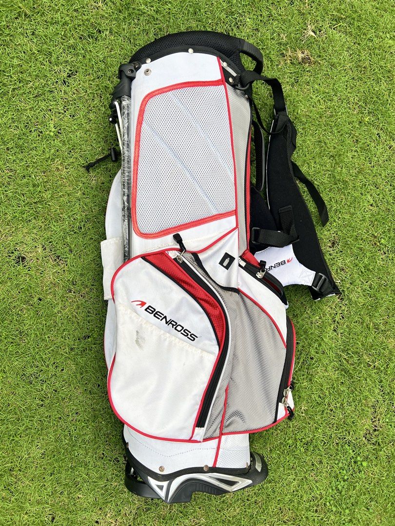 Benross Golf Stand Bag - White/Red (Category: Golf) located in Cebu City. Submitted by xperiaz3 (Listing ID 1446432598, Image 2). Description: - White Benross golf stand bag with red accents - includes black cover - 35” bag length - Multiple pockets for ample storage - Functional stand mechanism - Includes comfortable shoulder straps - Plenty of space for all your golf clubs - Ready to hit the golf course!.
