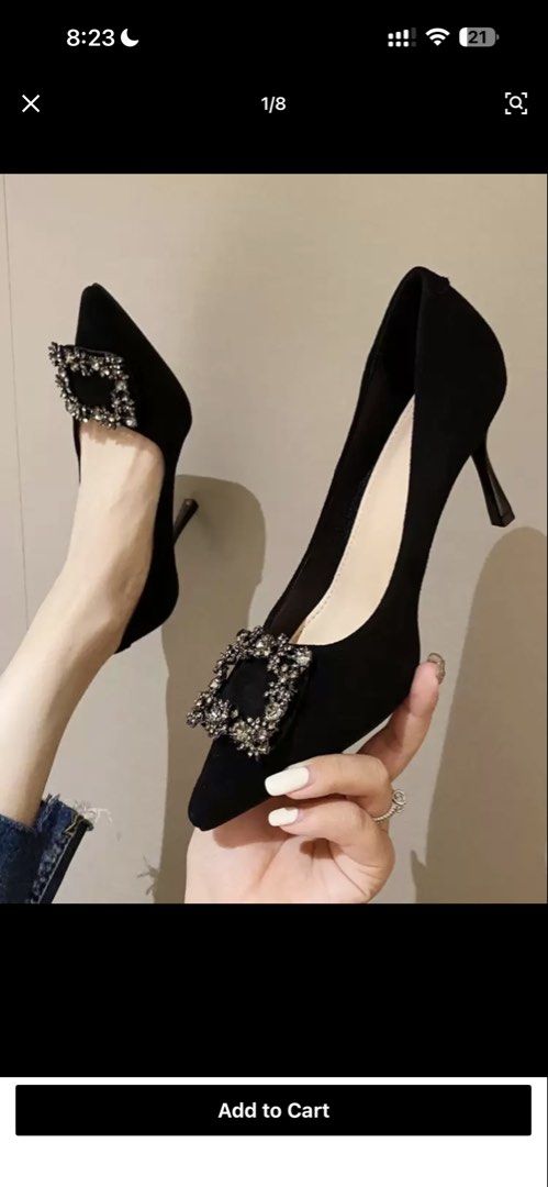 Black Pointed Toe Heels with Rhinestone Buckle (Category: Heels) located in Manila. Submitted by ag_cleanup (Listing ID 1446347551, Image 1). Description: - Chic black heels - Elegant pointed toe - Beautiful rhinestone buckle accent - Comfortable moderate heel height - Perfect for nights out & special occasions.
