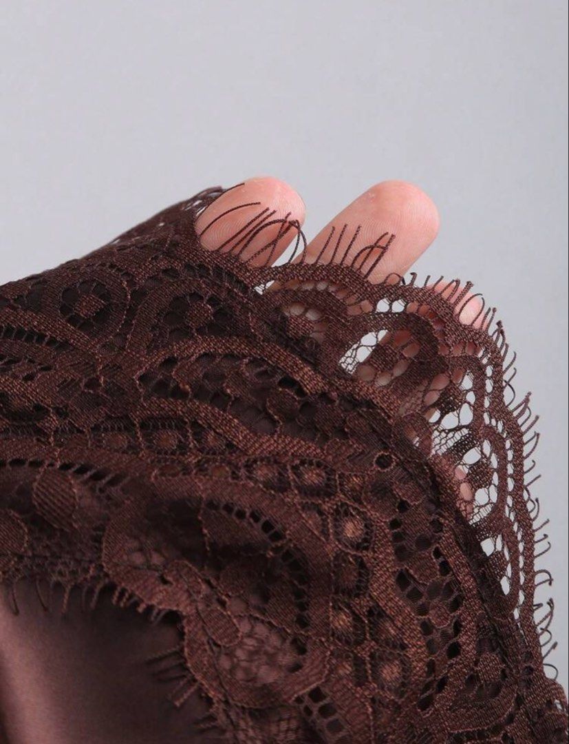 Brown Satin Lace Trim Mini Skirt (Category: Skirts) located in Manila. Submitted by aishcz (Listing ID 1446346845, Image 2). Description: - Super cute brown satin mini skirt - Delicate lace trim along the hem - Ideal for nights out or special occasions Used once, paired w my other listing. Rfs. Declutter..