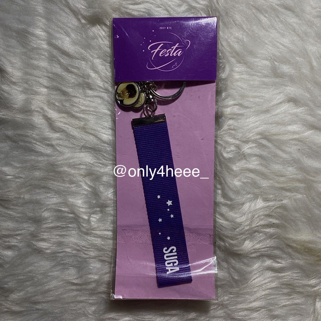 bts suga 2017 festa official strap keyring (Category: K-Wave Merchandise) located in Manila. Submitted by only4heee_ (Listing ID 1446520298, Image 1). Description: ✭－#𝙤𝙣𝙡𝙮4𝙝𝙚𝙚𝙨𝙚𝙡𝙡𝙨－༉‧₊˚✧ wts lfb ph bts army ph 2017 home party festa suga official strap keyring ↳ actual photo | dm for condition ↳ strictly payo only and no reservations ↳ onhand | can ship anytime ! — dm to claim! #btsfesta2017 #bts #army #jin #rm #suga #jhope #jimin #v #
