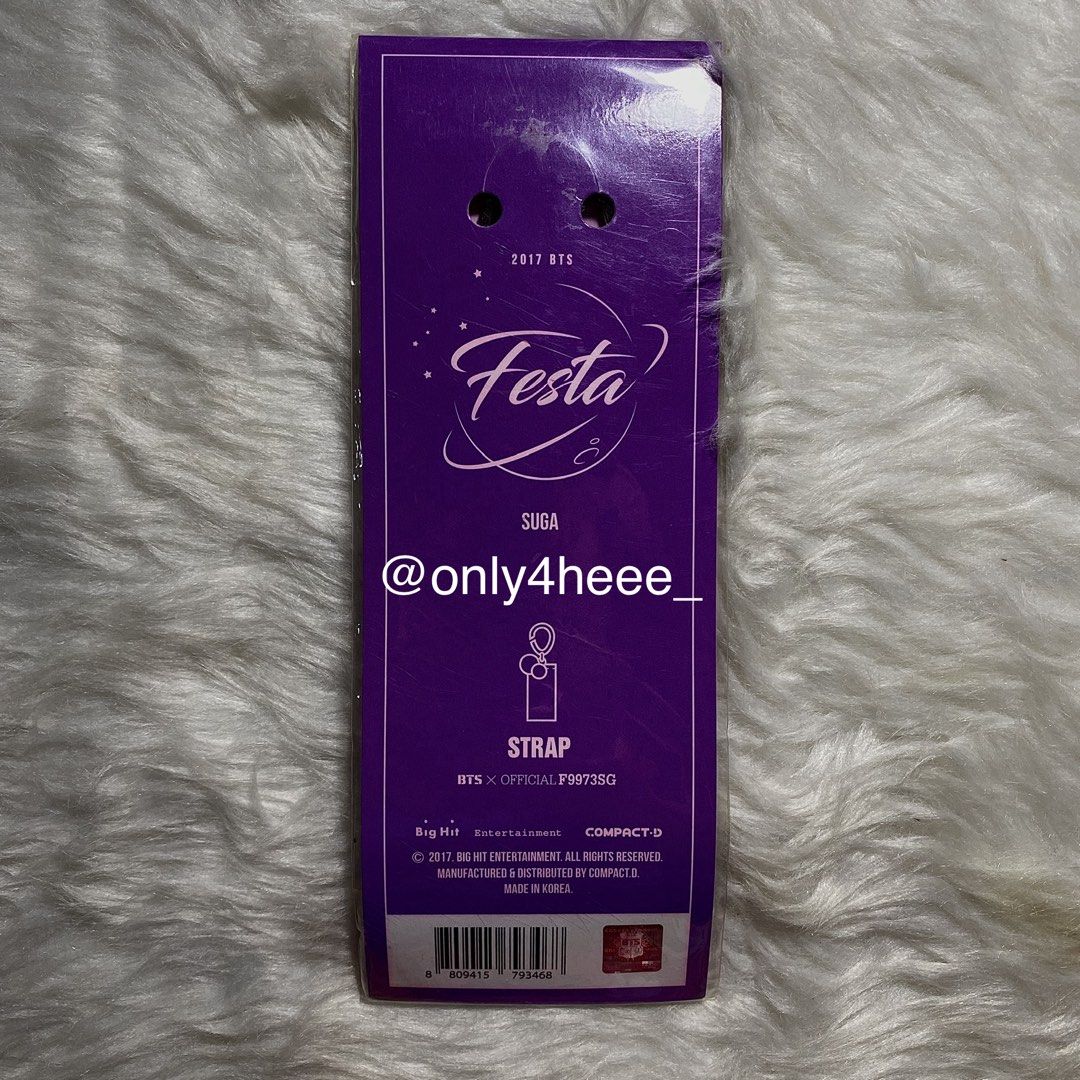 bts suga 2017 festa official strap keyring (Category: K-Wave Merchandise) located in Manila. Submitted by only4heee_ (Listing ID 1446520298, Image 2). Description: ✭－#𝙤𝙣𝙡𝙮4𝙝𝙚𝙚𝙨𝙚𝙡𝙡𝙨－༉‧₊˚✧ wts lfb ph bts army ph 2017 home party festa suga official strap keyring ↳ actual photo | dm for condition ↳ strictly payo only and no reservations ↳ onhand | can ship anytime ! — dm to claim! #btsfesta2017 #bts #army #jin #rm #suga #jhope #jimin #v #