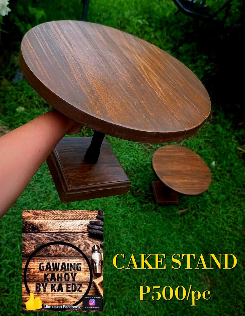 Cake Stand (Category: Bakeware) located in Tarlac. Submitted by gkhaus05 (Listing ID 1446492923, Image 1). Description: CAKE STAND P500/pc ✔ Handmade wooden cake stand from Gawain Kahoy By Ka Edz. ✔ Ideal for showcasing cakes and desserts ✔ Features a sturdy wooden base and top ✔ walnut color ✔ Price is per piece. - Find more creations on our Facebook and Instagram pages!.